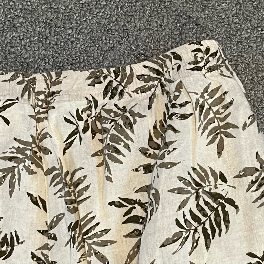 Coral Bay Linen Pants Womens Size Medium White Green Floral Cropped Tropical - Picture 8 of 8